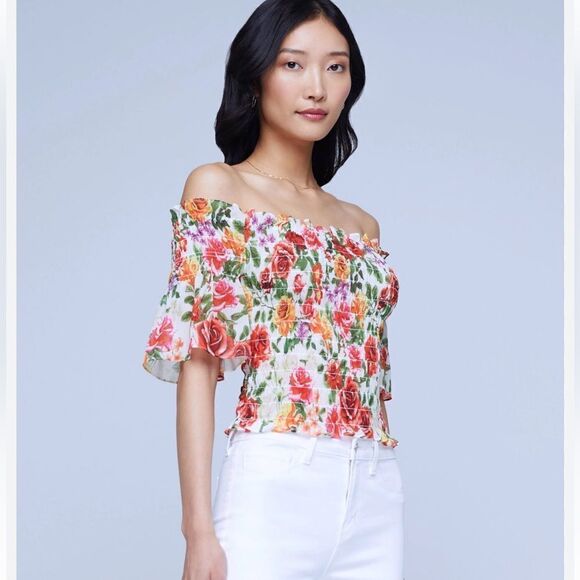New L'AGENCE Bexley Off-The-Shoulder Top Floral Small - Picture 10 of 15